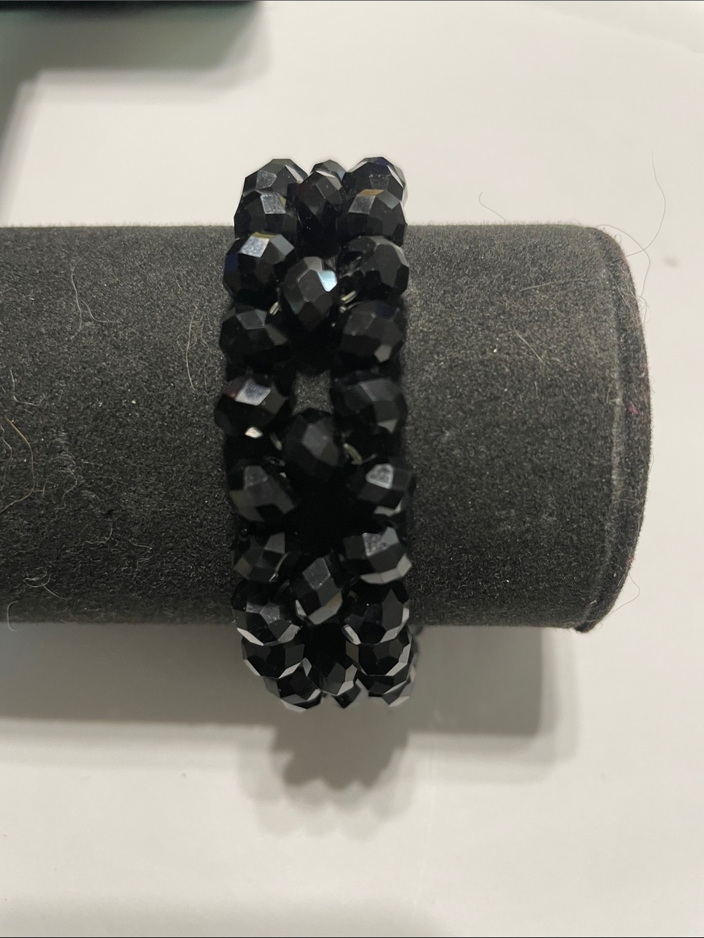 Black Faceted Bead Stretch Bracelet. 9/6/6/2